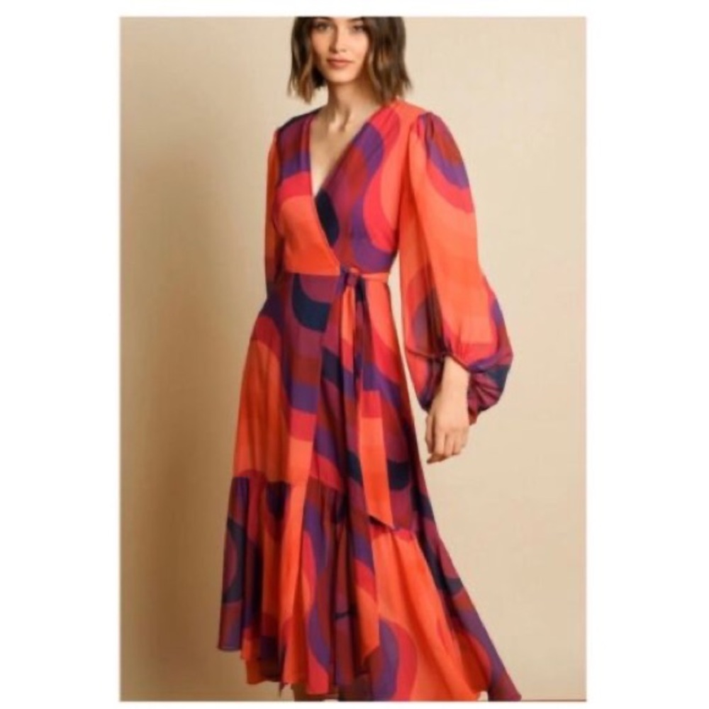 Anthropologie Hutch Robyn Wrap Dress Medium Purple Pink Orange Swirl